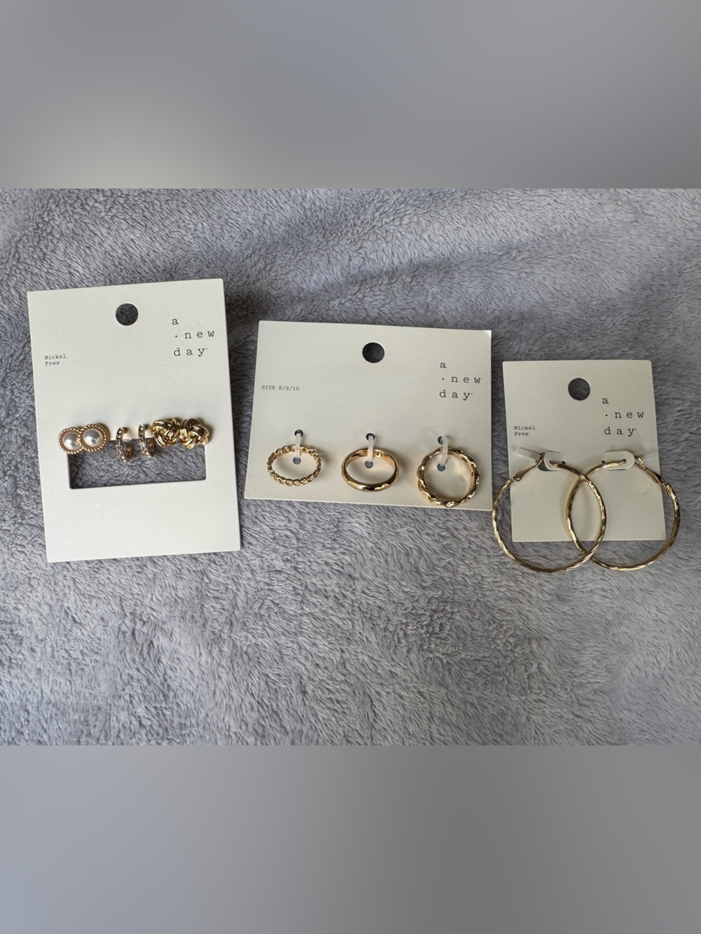 Lot of 7 A New Day Jewelry Pieces Gold Toned Earrings & Rings